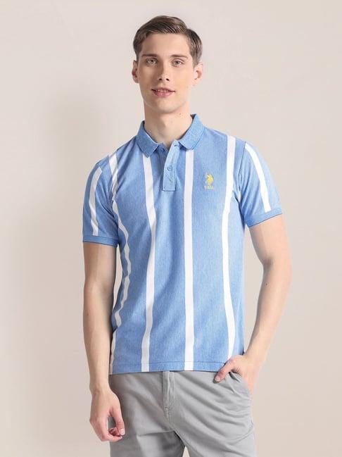 u.s. polo assn. blue slim fit striped cotton polo t-shirt