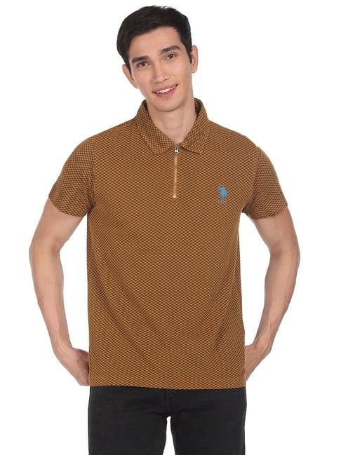 u.s. polo assn. brown & black cotton polo t-shirt