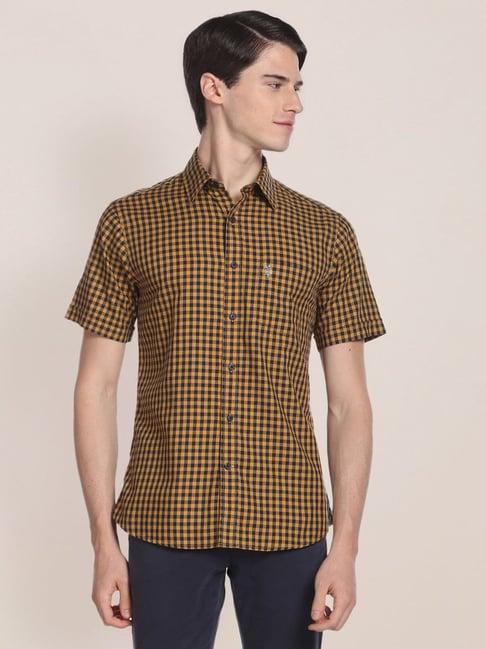 u.s. polo assn. brown cotton regular fit checks shirt