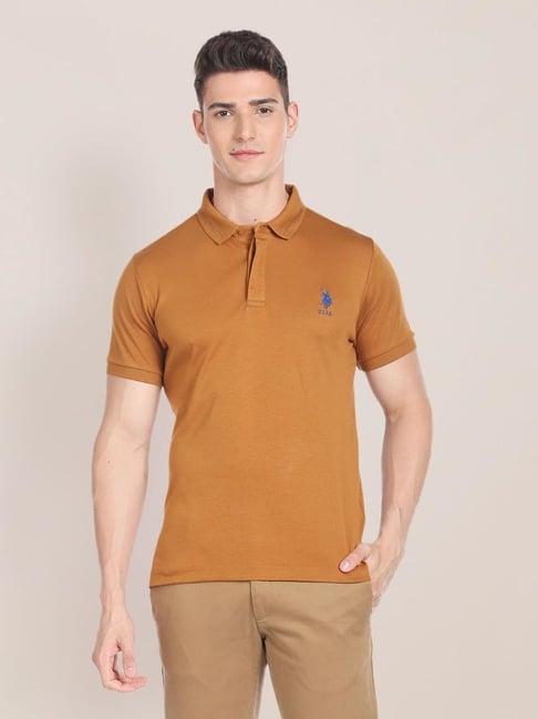 u.s. polo assn. brown cotton regular fit polo t-shirt