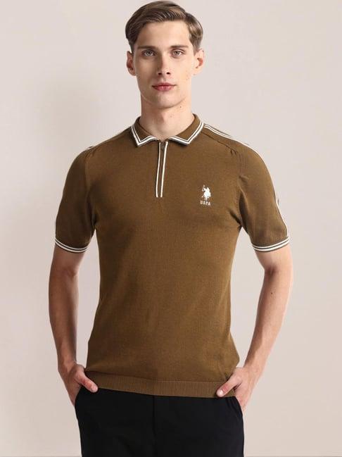 u.s. polo assn. brown cotton slim fit polo t-shirt