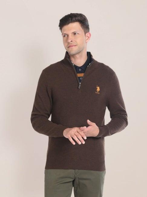 u.s. polo assn. brown regular fit sweater