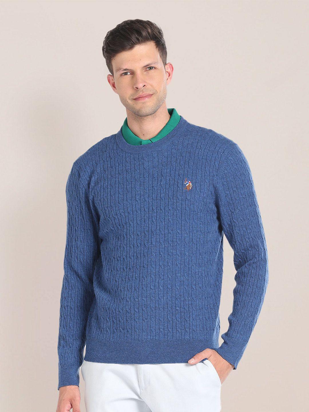 u.s. polo assn. cable knit self design round neck pullover sweater