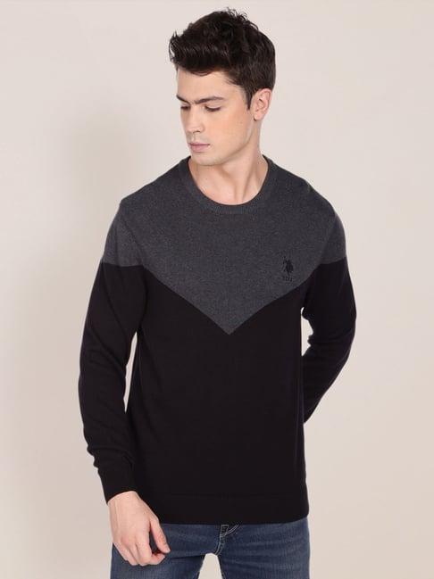 u.s. polo assn. charcoal cotton regular fit colour block sweater