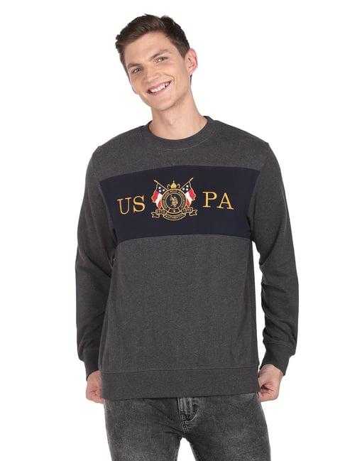 u.s. polo assn. charcoal cotton regular fit embroidered sweatshirt