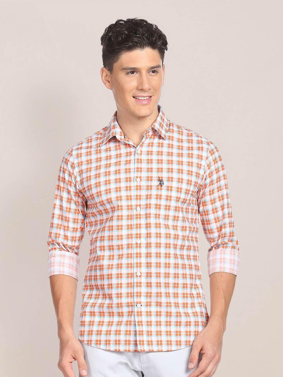 u.s. polo assn. checked opaque pure cotton casual shirt