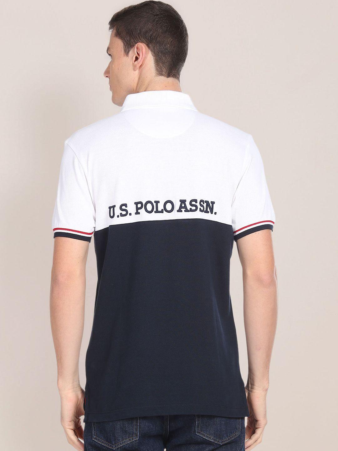 u.s. polo assn. colourblocked polo collar pure cotton slim fit t-shirt