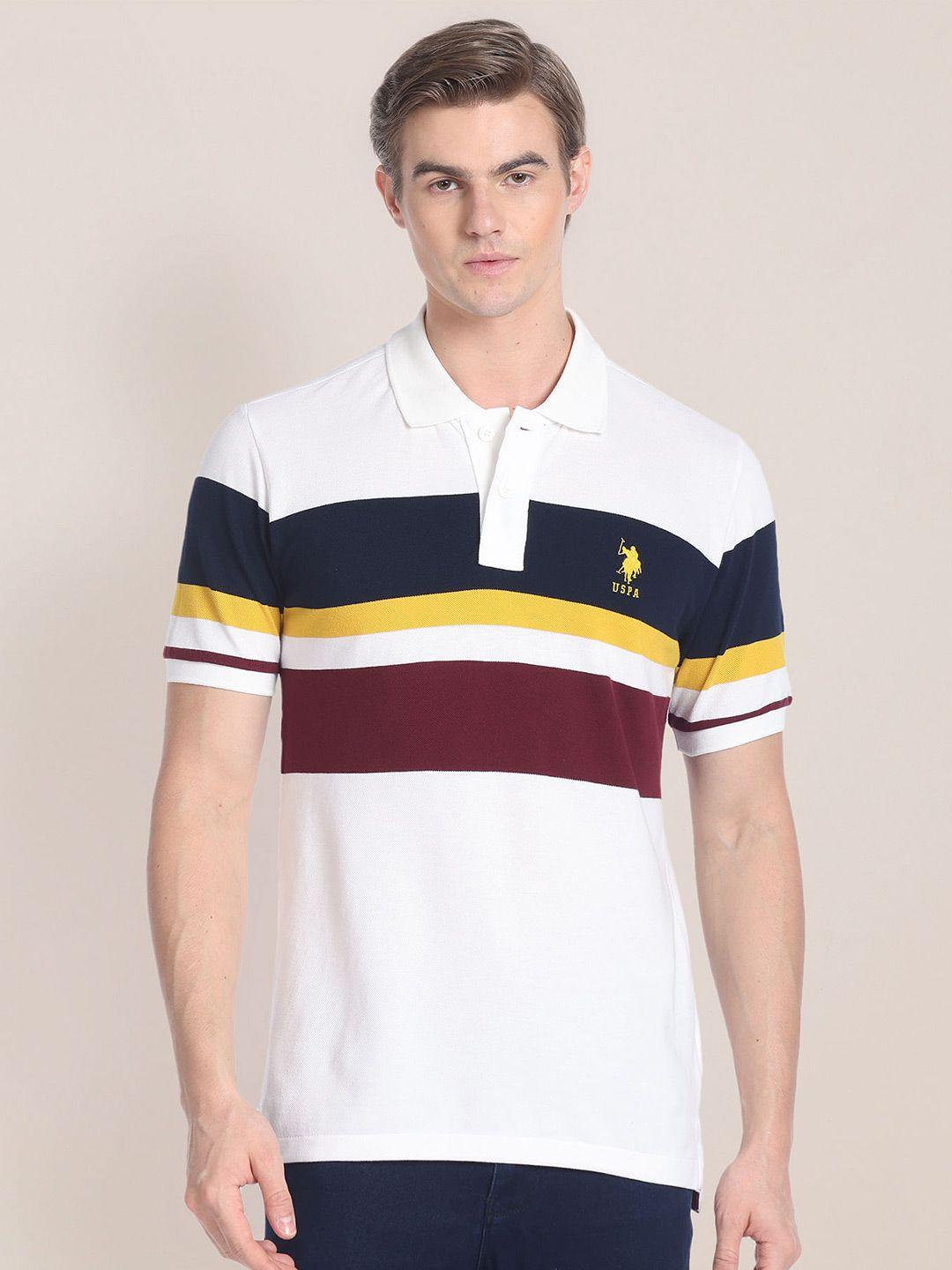 u.s. polo assn. colourblocked polo collar pure cotton slim fit t-shirt