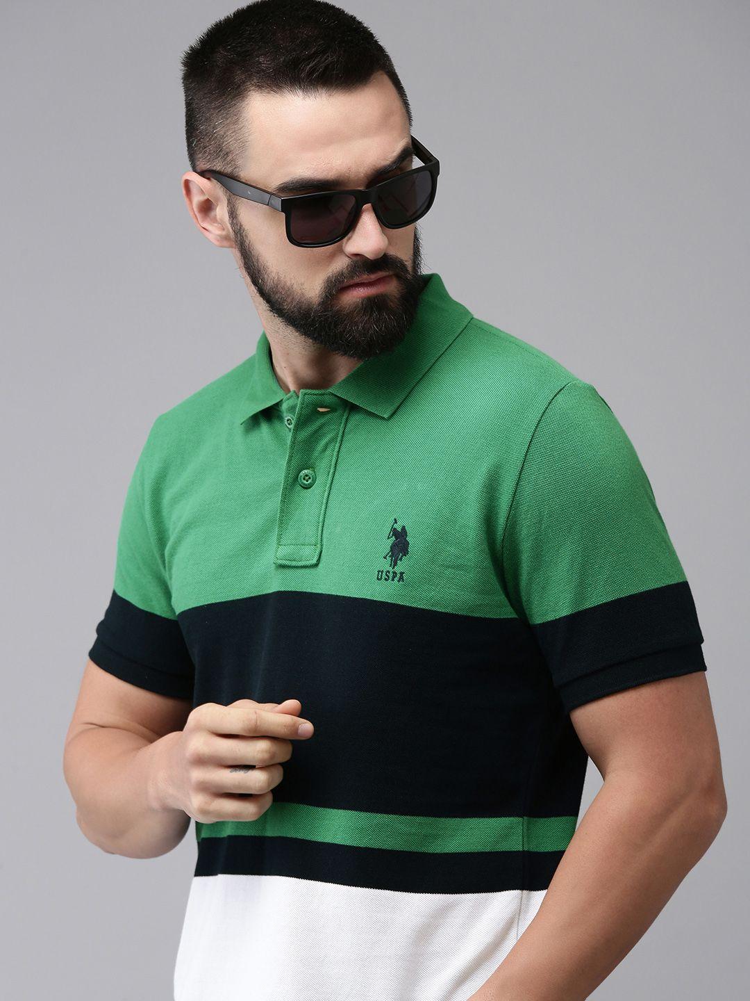 u.s. polo assn. colourblocked polo collar pure cotton slim fit t-shirt