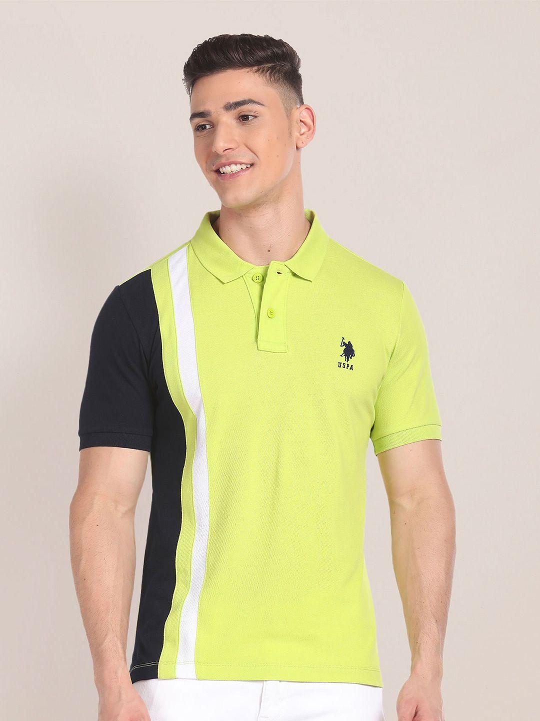 u.s. polo assn. colourblocked polo collar pure cotton slim fit t-shirt