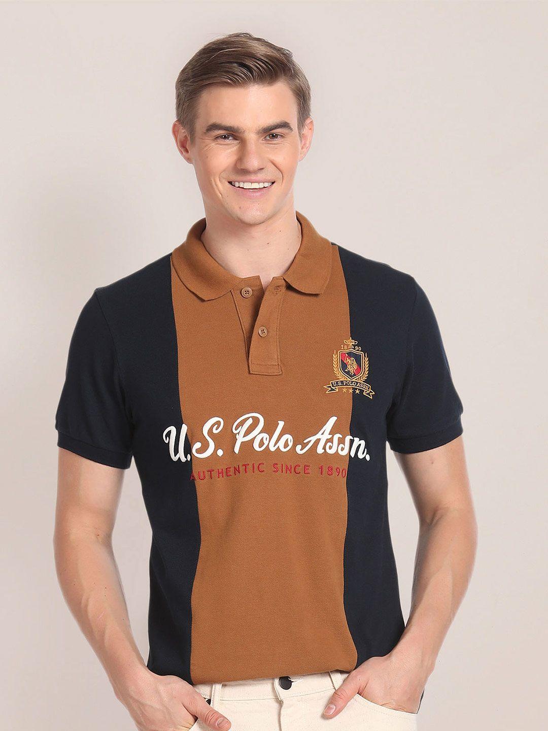 u.s. polo assn. colourblocked polo collar pure cotton t-shirt