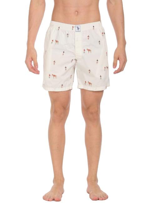 u.s. polo assn. cream cotton regular fit printed boxers