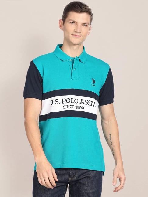 u.s. polo assn. dark aqua slim fit striped cotton polo t-shirt