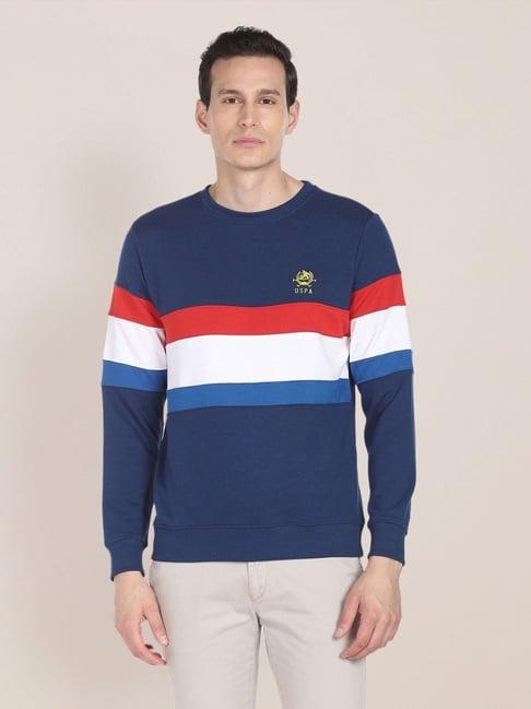u.s. polo assn. dark blue cotton regular fit colour block sweatshirt