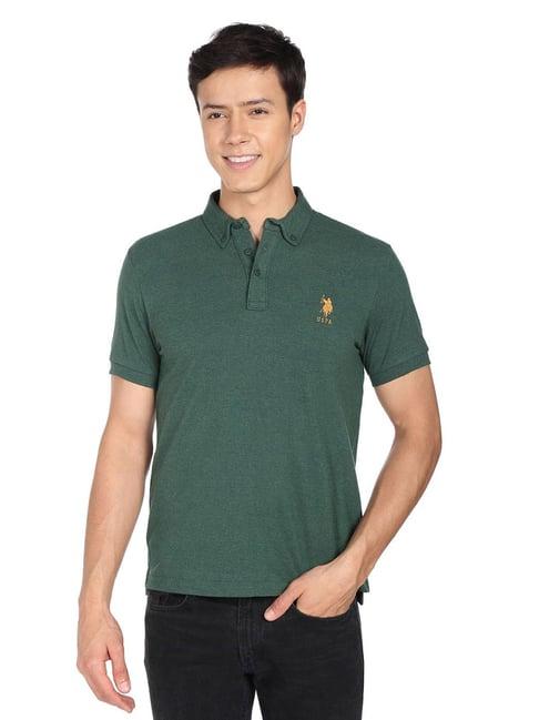 u.s. polo assn. dark green cotton regular fit polo t-shirt