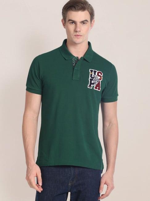 u.s. polo assn. dark green cotton slim fit polo t-shirt