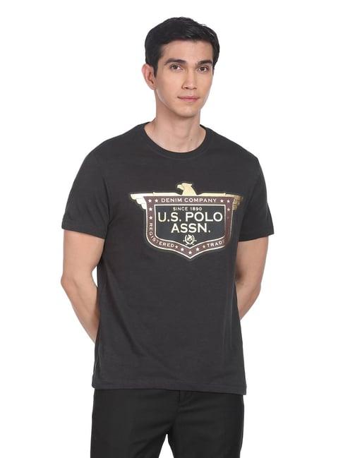 u.s. polo assn. dark grey cotton regular fit printed t-shirt