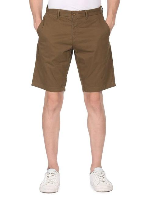 u.s. polo assn. dark khaki slim fit self pattern shorts