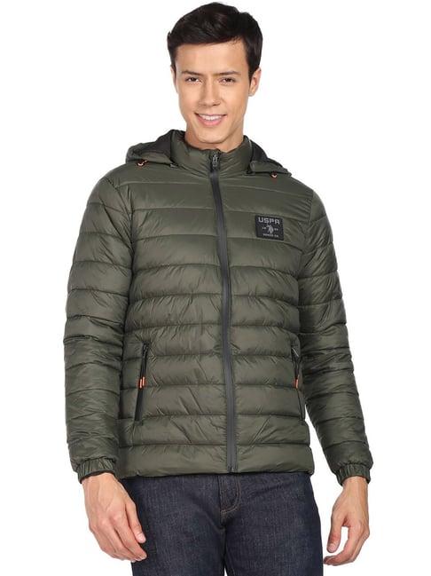 u.s. polo assn. dark olive regular fit quilted hooded jackets