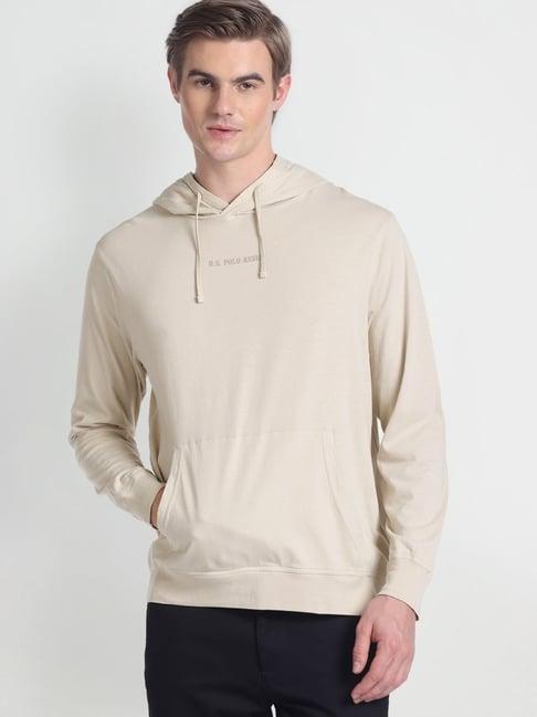 u.s. polo assn. denim co. beige cotton muscle fit hooded t-shirt