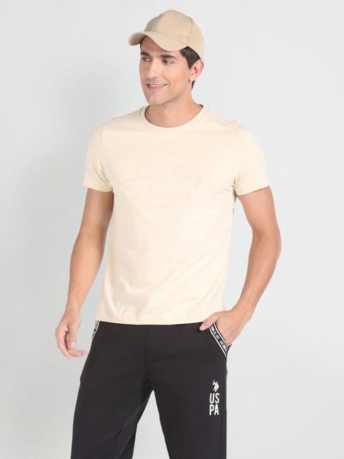 u.s. polo assn. denim co. beige cotton muscle fit printed t-shirt