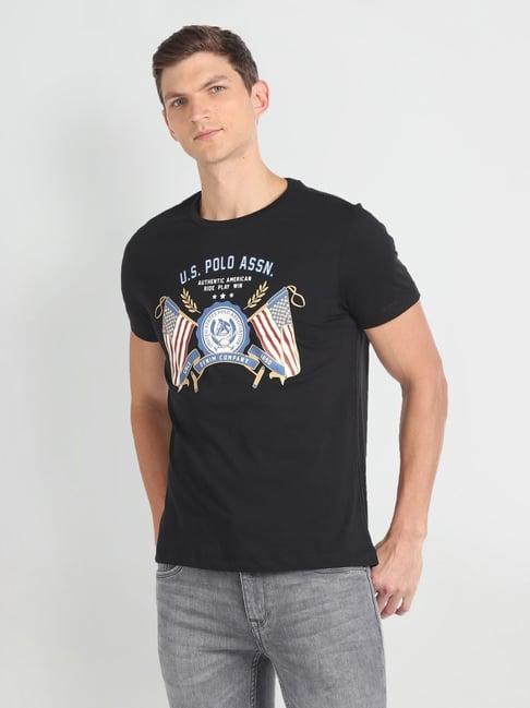 u.s. polo assn. denim co. black cotton muscle fit printed t-shirt