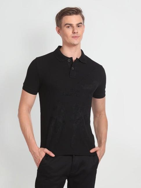 u.s. polo assn. denim co. black cotton regular fit printed polo t-shirt