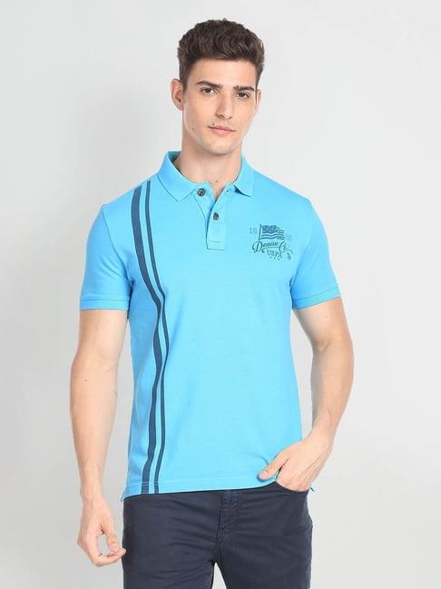 u.s. polo assn. denim co. blue slim fit striped cotton polo t-shirt