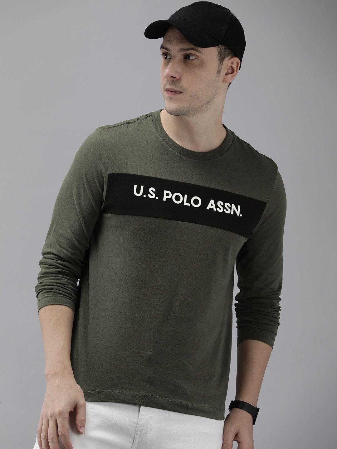 u.s. polo assn. denim co. brand logo & colourblocked pure cotton t-shirt