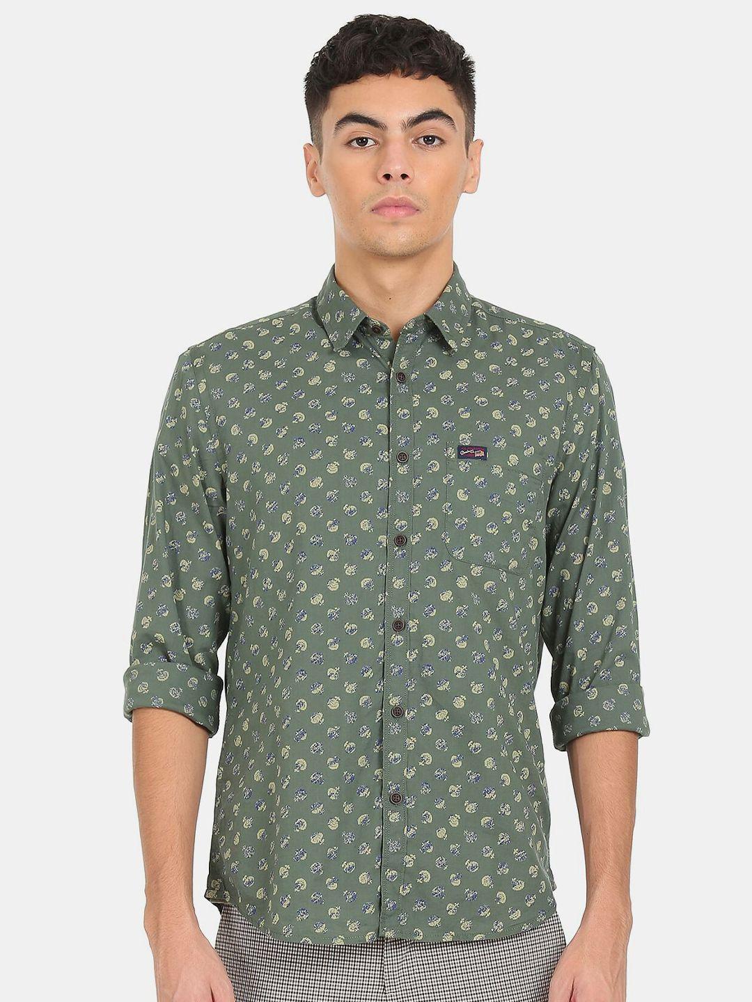 u.s. polo assn. denim co. denim co. men green & beige floral printed pure cotton casual shirt