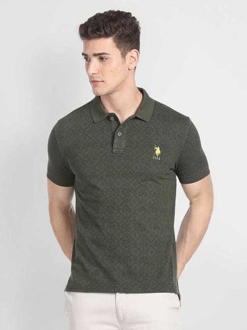 u.s. polo assn. denim co. green slim fit printed cotton polo t-shirt