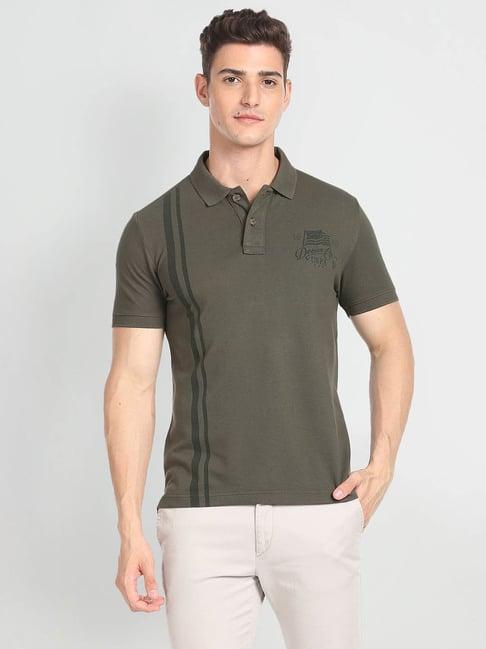 u.s. polo assn. denim co. green slim fit striped cotton polo t-shirt