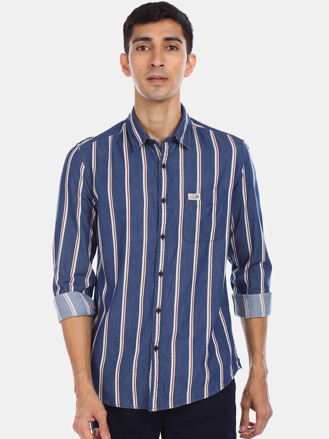 u.s. polo assn. denim co. men blue & off-white regular fit striped casual shirt