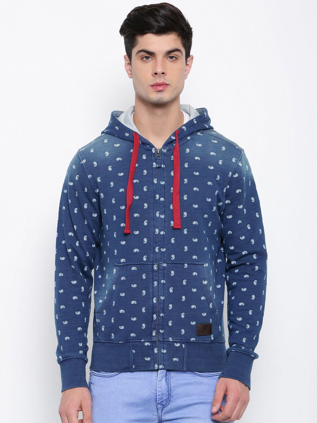 u.s. polo assn. denim co. men blue & white printed hooded sweatshirt