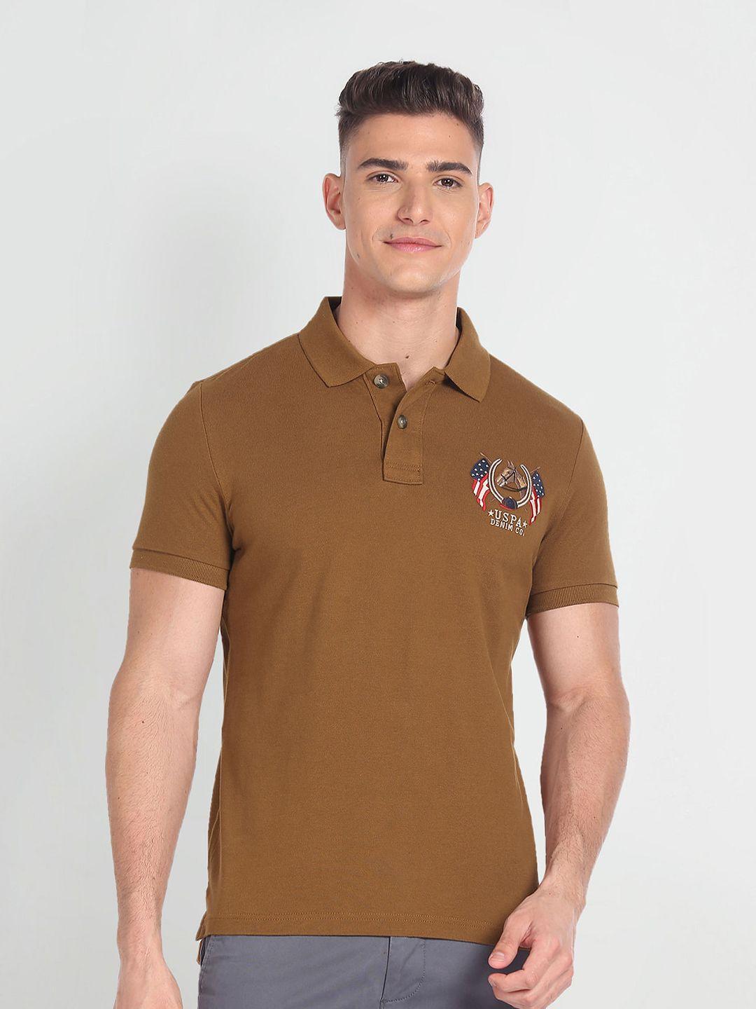 u.s. polo assn. denim co. men brown polo collar applique slim fit t-shirt