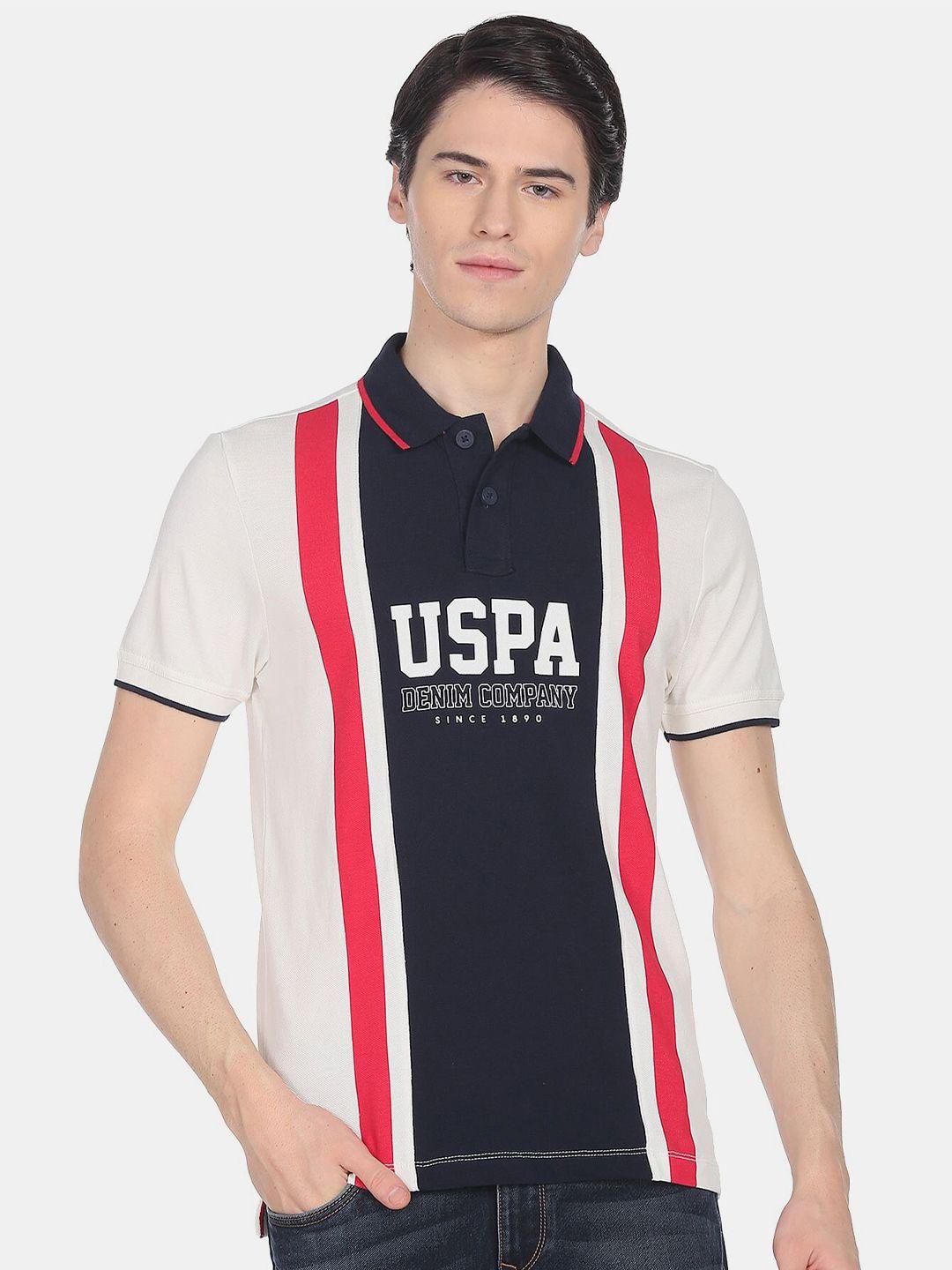 u.s. polo assn. denim co. men colourblocked polo collar pure cotton t-shirt