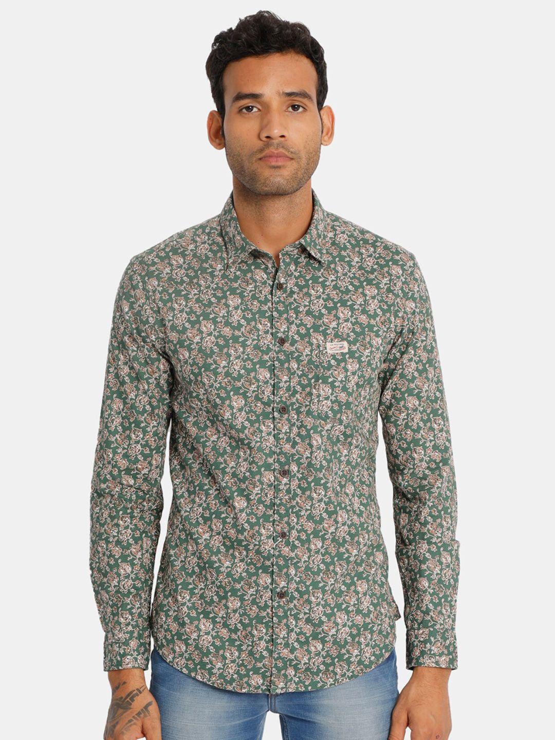 u.s. polo assn. denim co. men green & brown regular fit printed cotton casual shirt