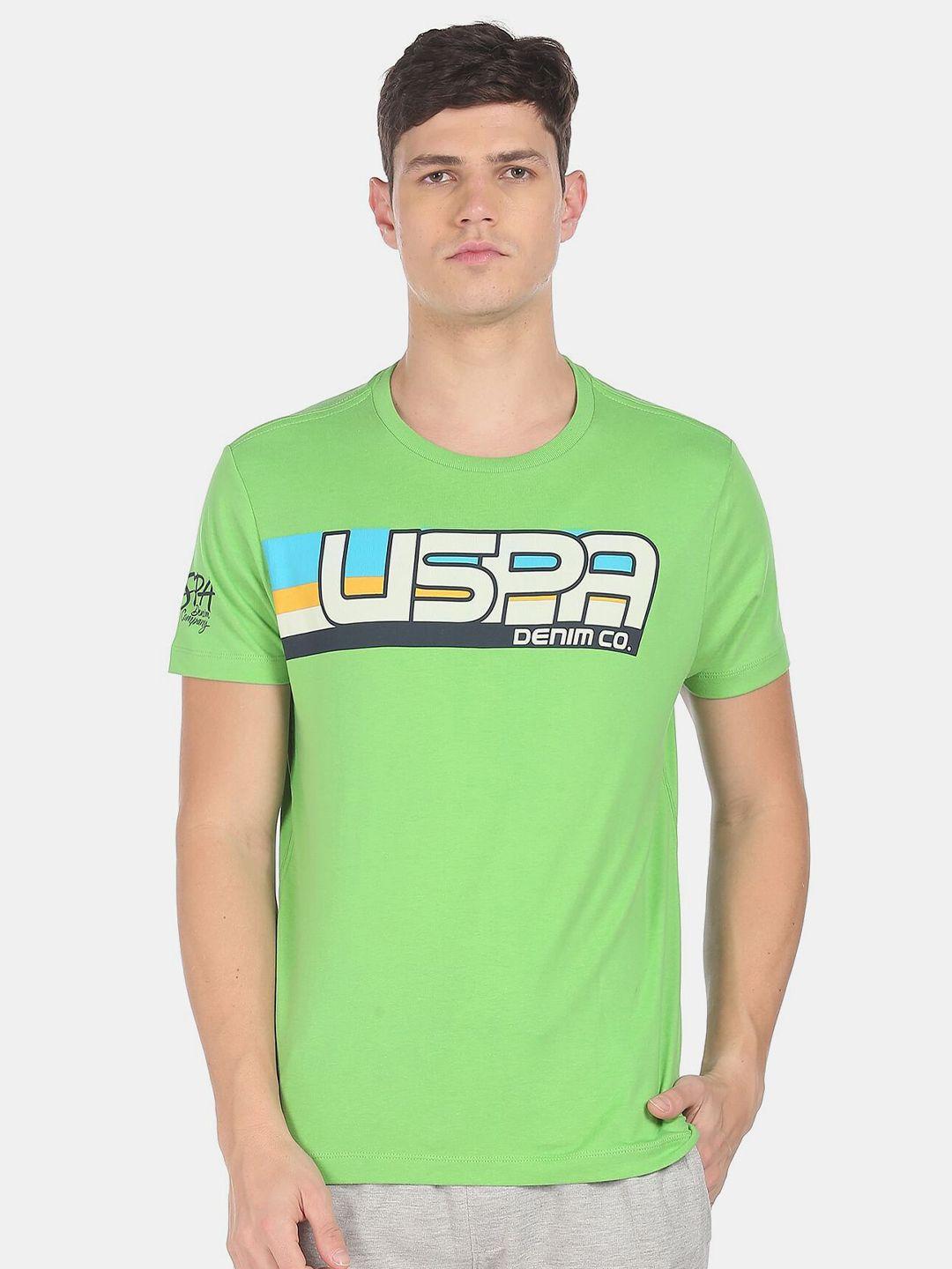 u.s. polo assn. denim co. men green & white brand logo printed pure cotton t-shirt