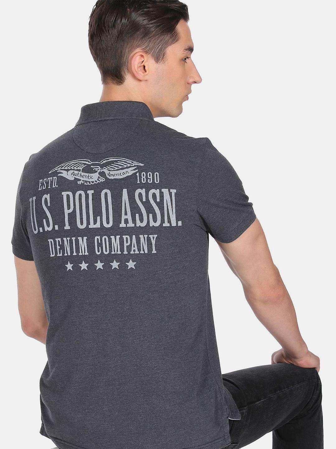 u.s. polo assn. denim co. men grey brand logo printed polo collar t-shirt