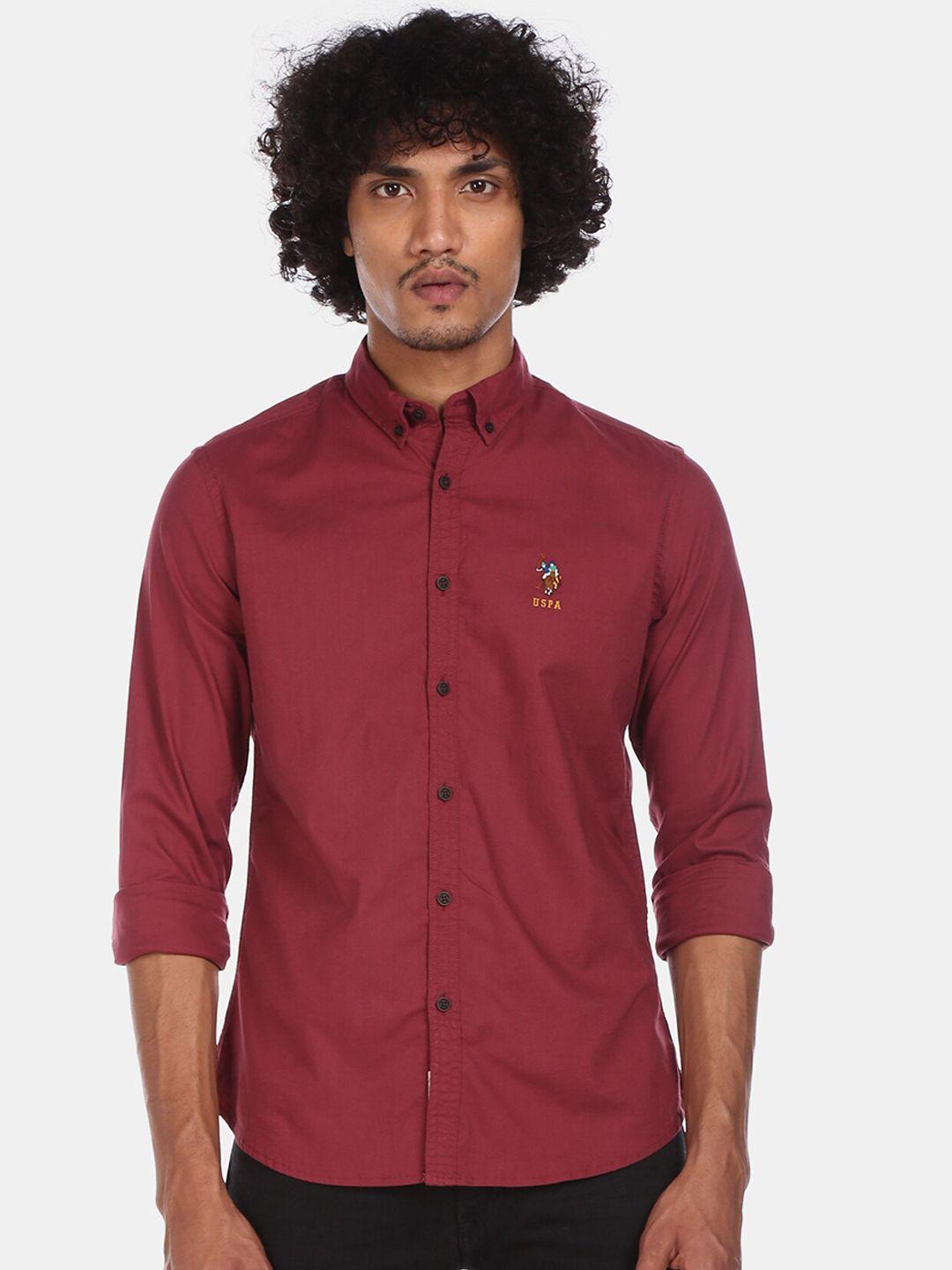 u.s. polo assn. denim co. men maroon regular fit solid casual shirt
