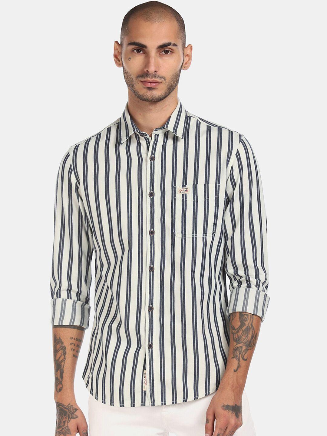 u.s. polo assn. denim co. men navy blue & off-white striped cotton casual shirt