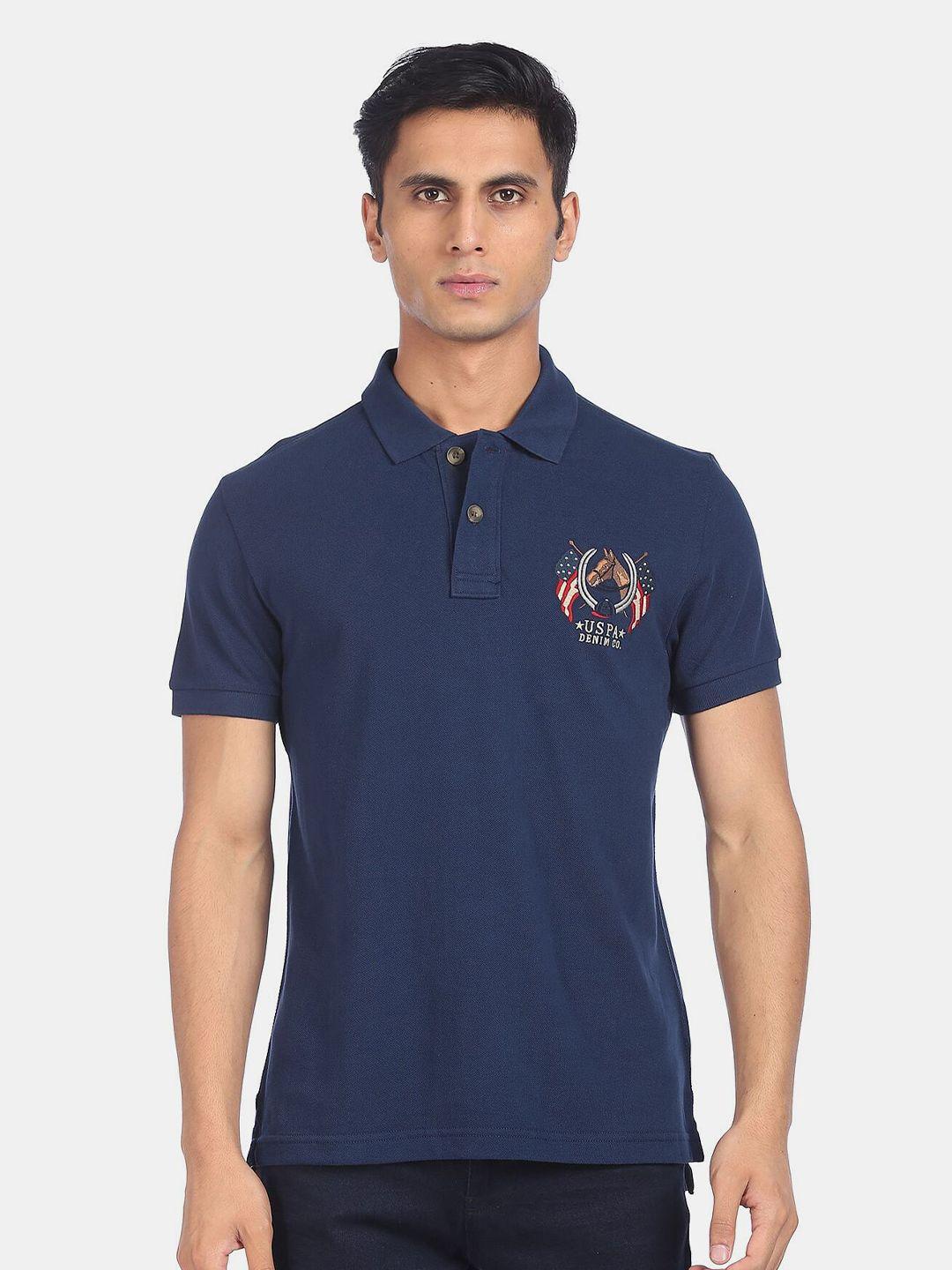 u.s. polo assn. denim co. men navy blue polo collar applique pure cotton t-shirt