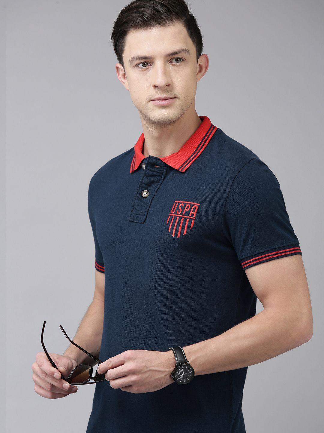 u.s. polo assn. denim co. men navy blue polo collar pure cotton applique t-shirt