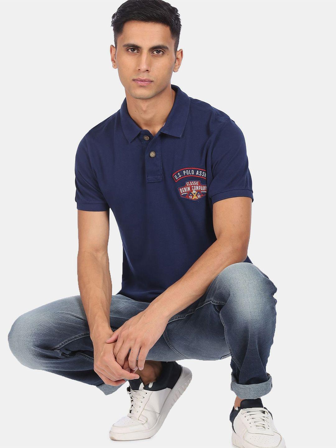 u.s. polo assn. denim co. men navy blue polo collar pure cotton applique t-shirt