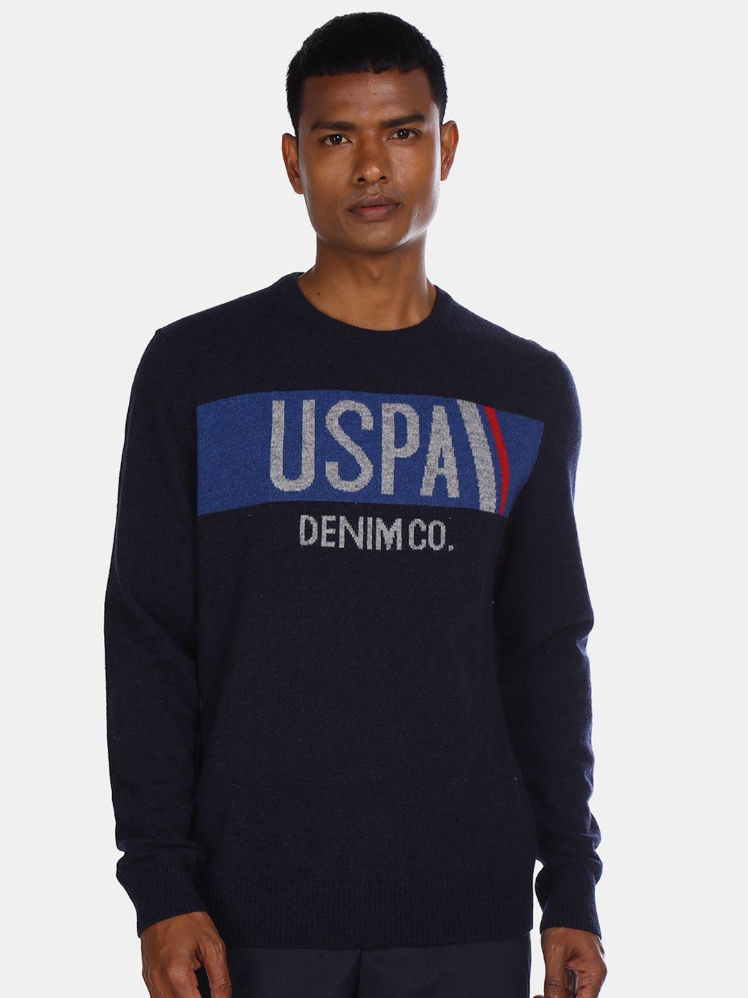 u.s. polo assn. denim co. men navy blue printed pullover sweater