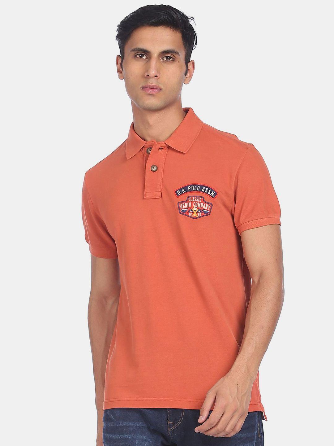 u.s. polo assn. denim co. men orange polo collar t-shirt