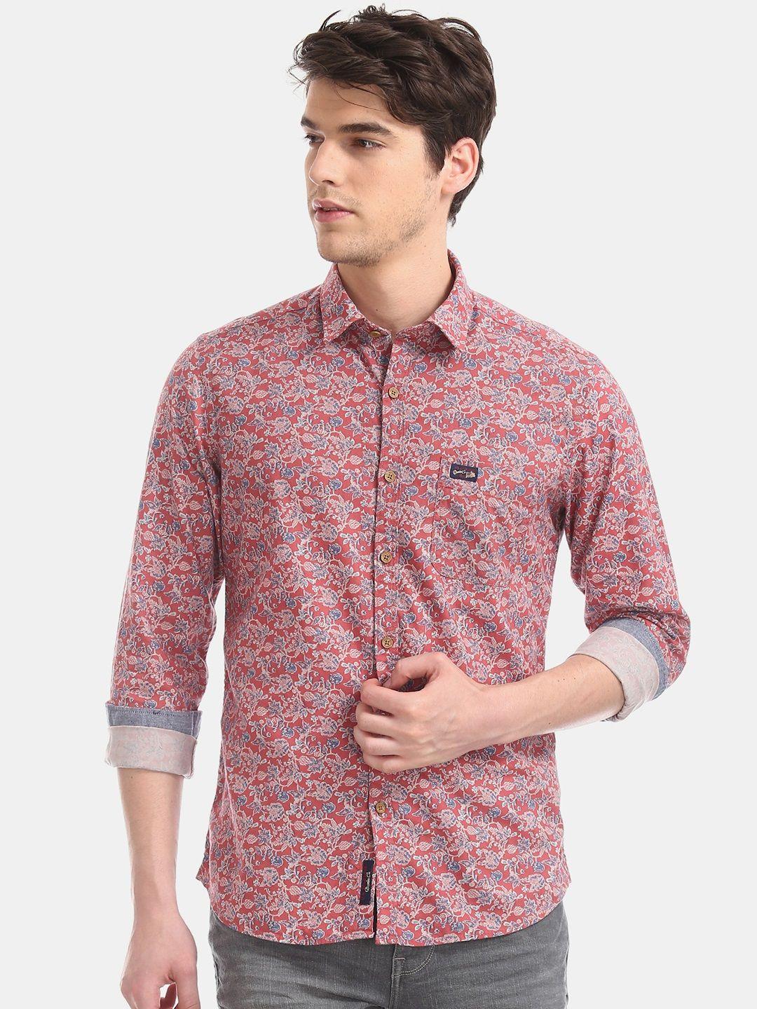 u.s. polo assn. denim co. men red & blue slim fit printed casual shirt