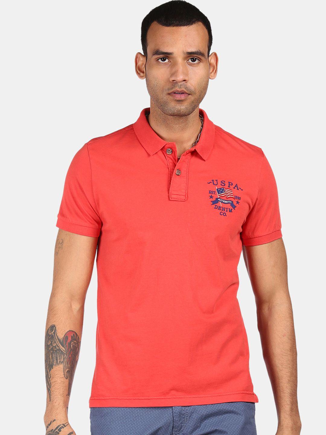 u.s. polo assn. denim co. men red brand logo polo collar pure cotton t-shirt