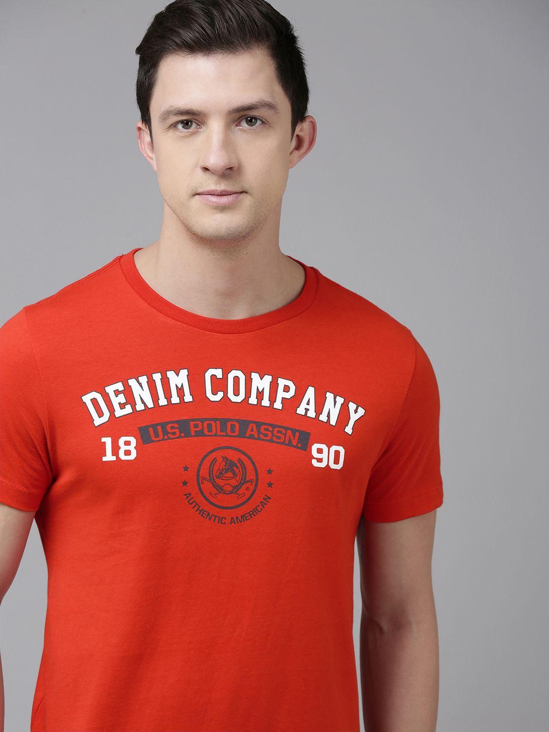 u.s. polo assn. denim co. men red brand logo printed pure cotton slim fit t-shirt