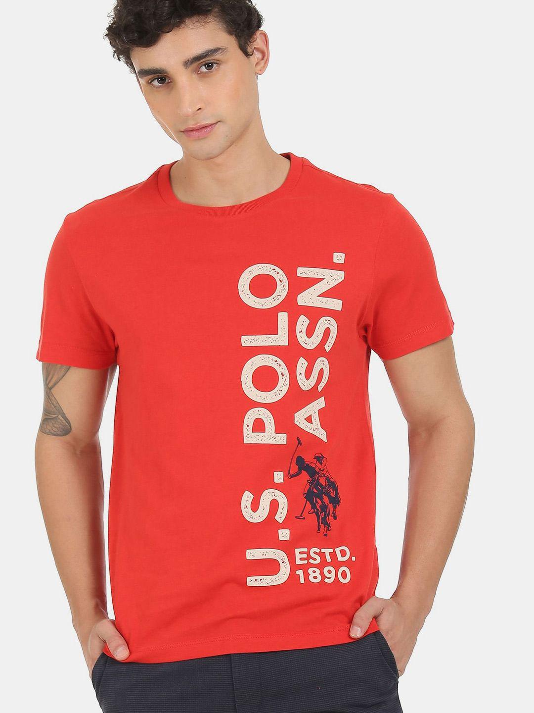 u.s. polo assn. denim co. men red typography printed raw edge t-shirt